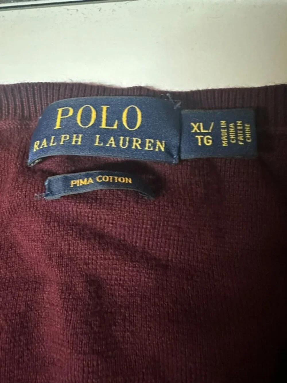 Polo Ralph Lauren Burgundy V-Neck Sweater Pima Cotton Logo Size XL